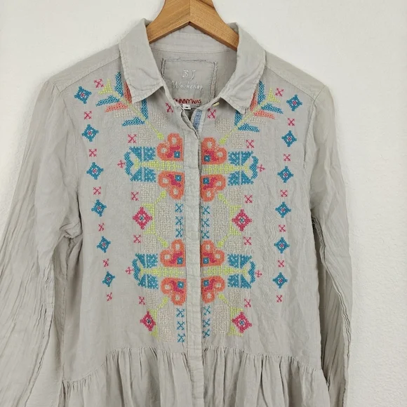 3J Workshop Johnny Was Long Sleeve Button Down Embroidered Lightweight Top Small - Picture 4 of 12
